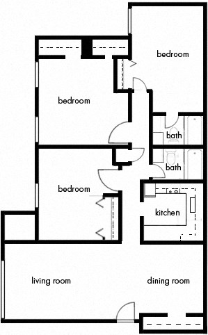 Modern 3-bedroom apartment floor plan at Edgewood Commons 601 in Washington, DC, offering spacious living areas, multiple closets, and energy-efficient appliances—perfect for households seeking a comfortable, market-rate rental near Brookland and Rhode Island Ave Metro stations.
